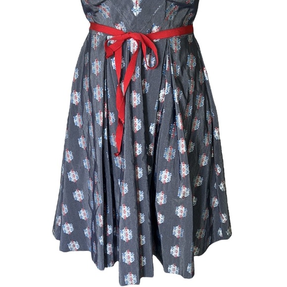 RARE Anthro Eva Franco Abigail Metallic Silver Polka Dot Tie Waist Bow Dress - 2 - Picture 7 of 15